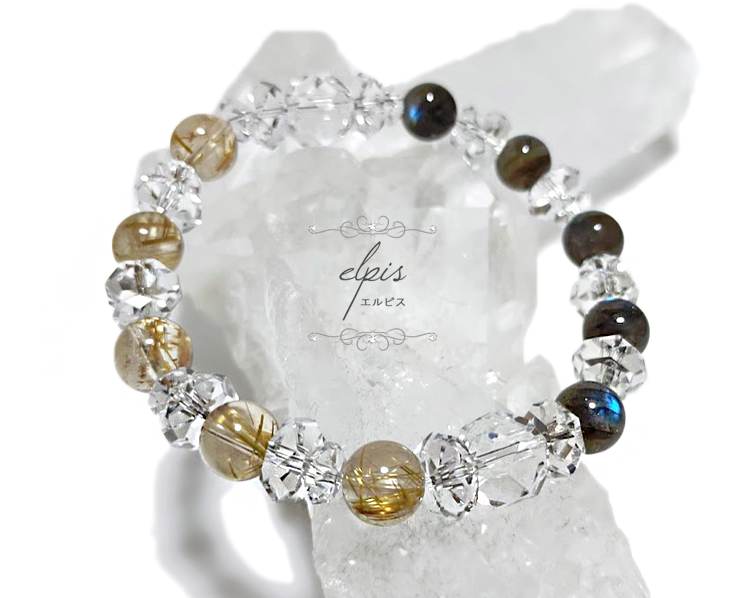 カット水晶＆ブルーラブラドライト＆ゴールドルチルクォーツのブレスレット