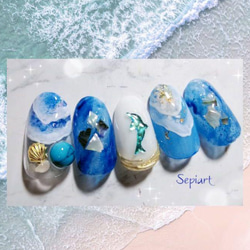 No740/ジェルネイル☆ネイルチップ~付け爪☆海ネイル/波ネイル☆イルカ