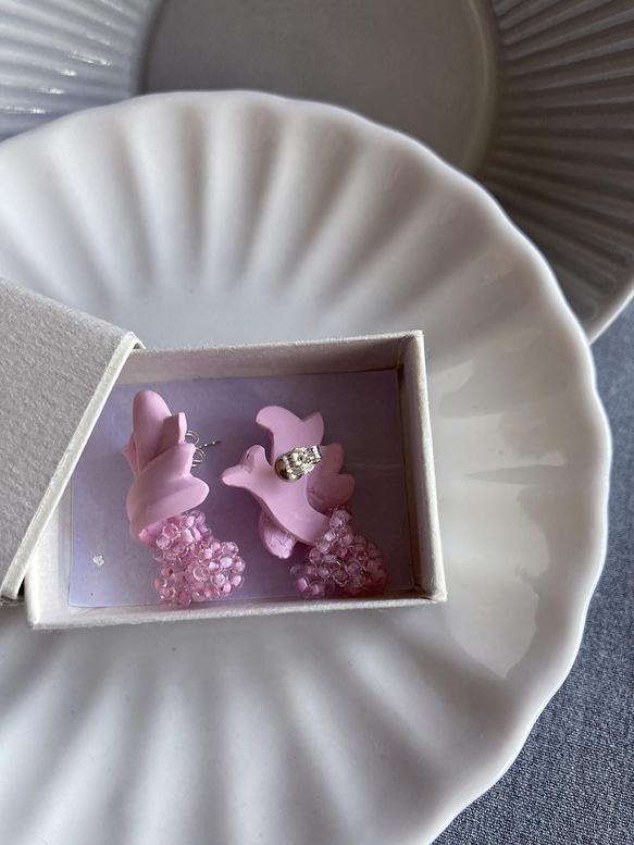 #9 粉紅貝殼裝飾 耳環 : 手工製作軟陶 第4張的照片