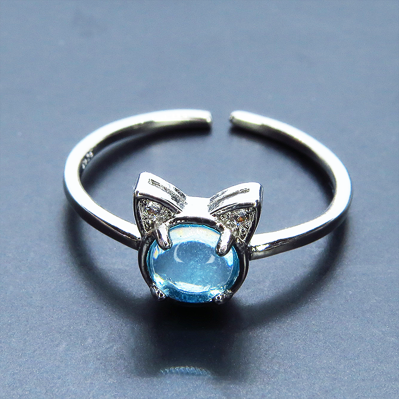 再々販】猫耳モチーフの大人可愛いリング シルバー925PLD ブルー