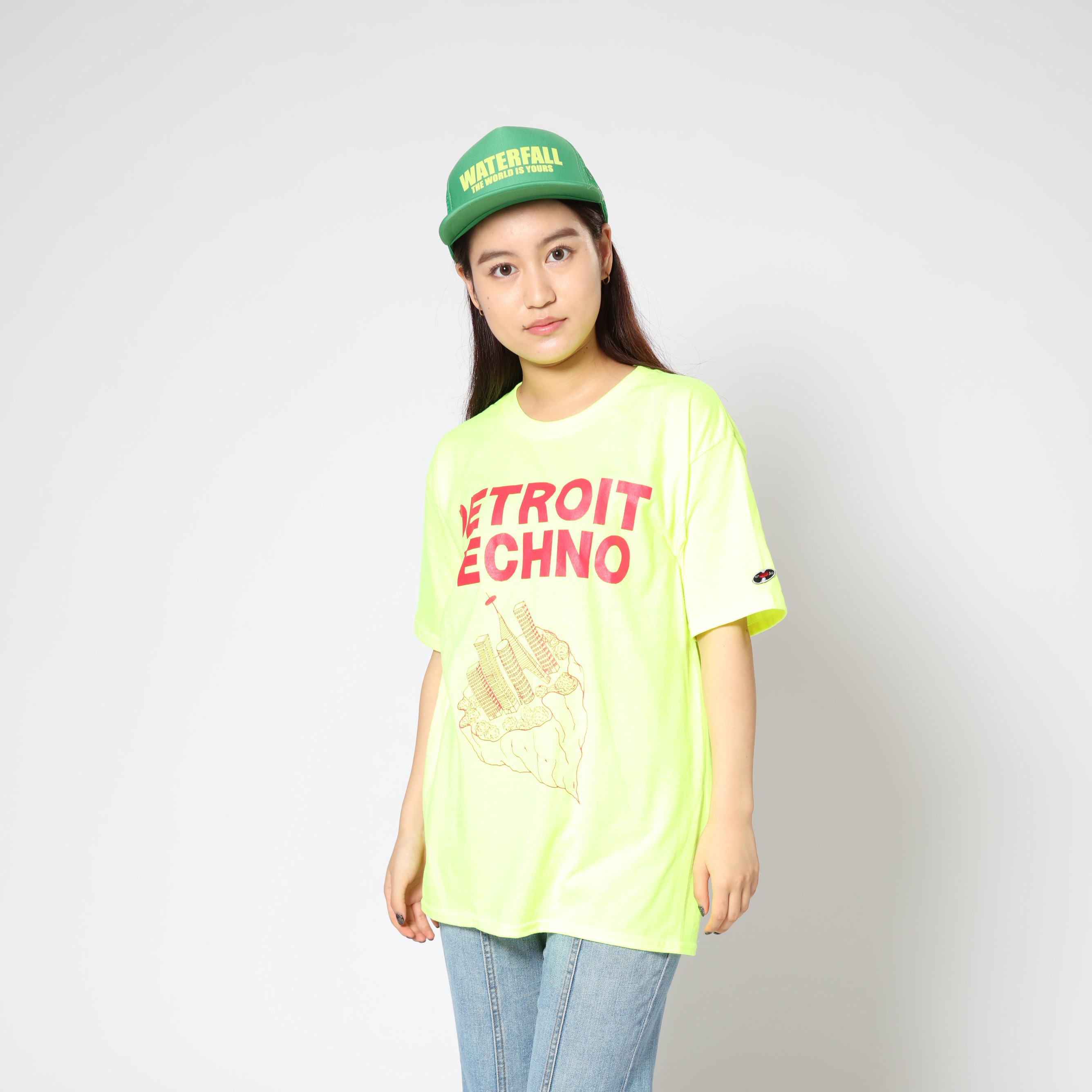 テクノTシャツ「デトロイトテクノ（DETROIT TECHNO）」蛍光イエロー Mサイズ WATERFALLオリジナル
