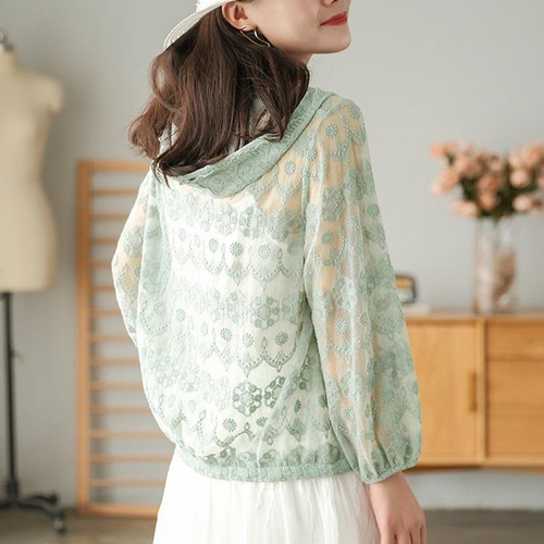 桜 5色 白、赤、紫、ピンク、グリーン レース カーディガン 春