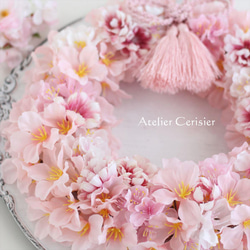 桜 リース 叶結び（願いが叶う）＜アーティフィシャルフラワー＞さくら・サクラ ライトピンク（ピンク組み紐） 2７センチ 4枚目の画像
