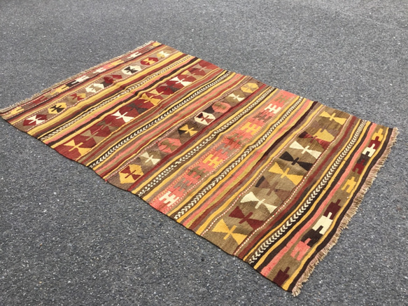 【送料無料】オールドキリム トルコ 手織り ラグ 192x126cm 1枚目の画像
