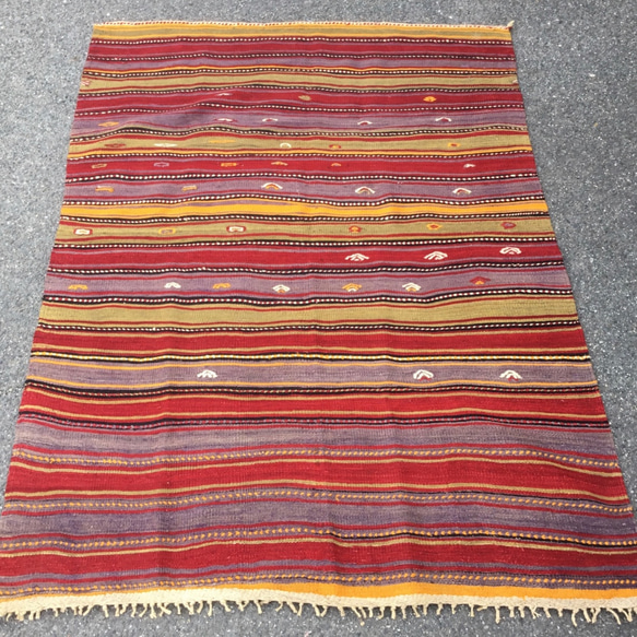 【送料無料】オールドキリム トルコ 手織り ラグ 201x145cm 1枚目の画像