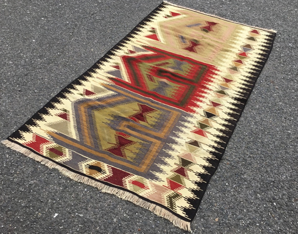 【送料無料】オールドキリム トルコ 手織り ヴィンテージ ラグ 148x86cm 1枚目の画像