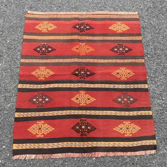 【送料無料】オールドキリム Small Size 95x81cm トルコ 手織り ヴィンテージ ラグ 2枚目の画像