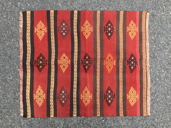 【送料無料】オールドキリム Small Size 95x81cm トルコ 手織り ヴィンテージ ラグ 8枚目の画像