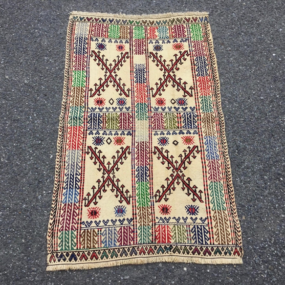 【送料無料】オールドキリム トルコ 手織り ヴィンテージ ラグ 120x72cm 2枚目の画像