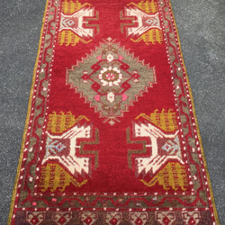 【送料無料】手織りトルコ絨毯 Small Size 92x47cm ヴィンテージ ラグ 2枚目の画像