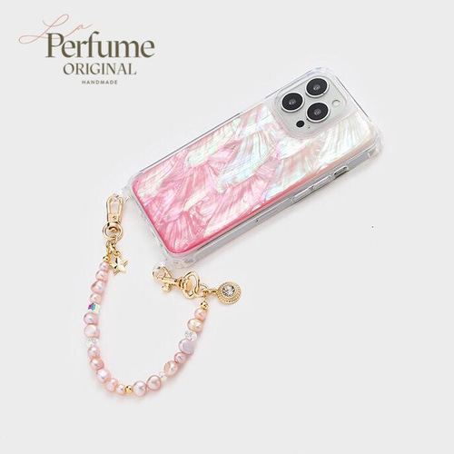キラキラ天然シェル♡ピンク♡天然パールチェーン✨オリジナル iPhoneケース キラキラ天然シェル✨ピンク系 パールチェーン付き 真珠 ナチュラル