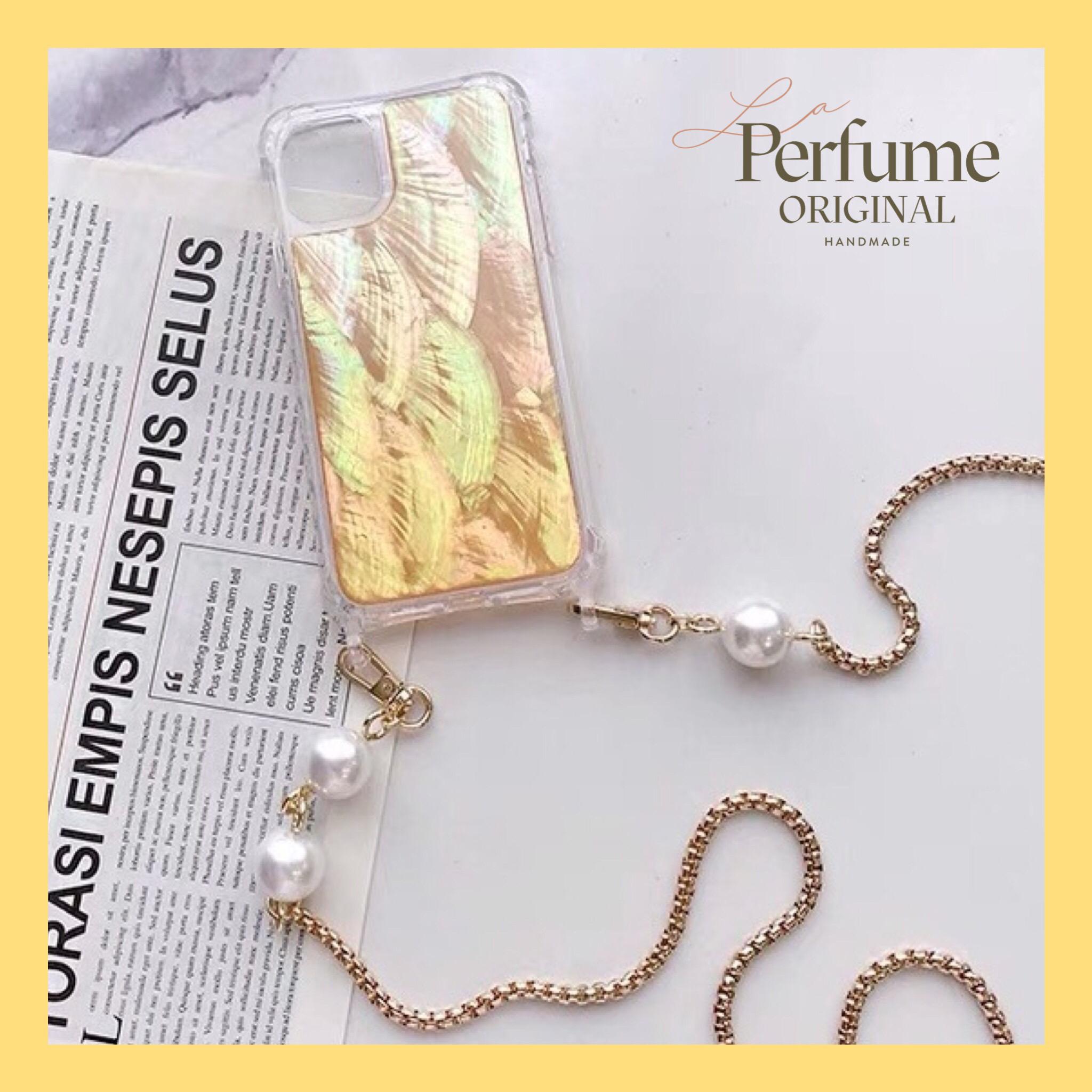 キラキラ天然シェル✨イエロー系 パールチェーン付き 真珠 カラフルグラデーションカラー スマホケース【受注生産】