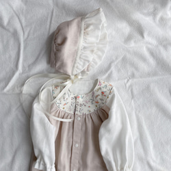 Organic cotton baby bonnet／beige／オーガニックダブルガーゼのベビーボンネット／ベージュ 2枚目の画像