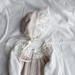 Organic cotton baby bonnet／beige／オーガニックダブルガーゼのベビーボンネット／ベージュ 8枚目の画像