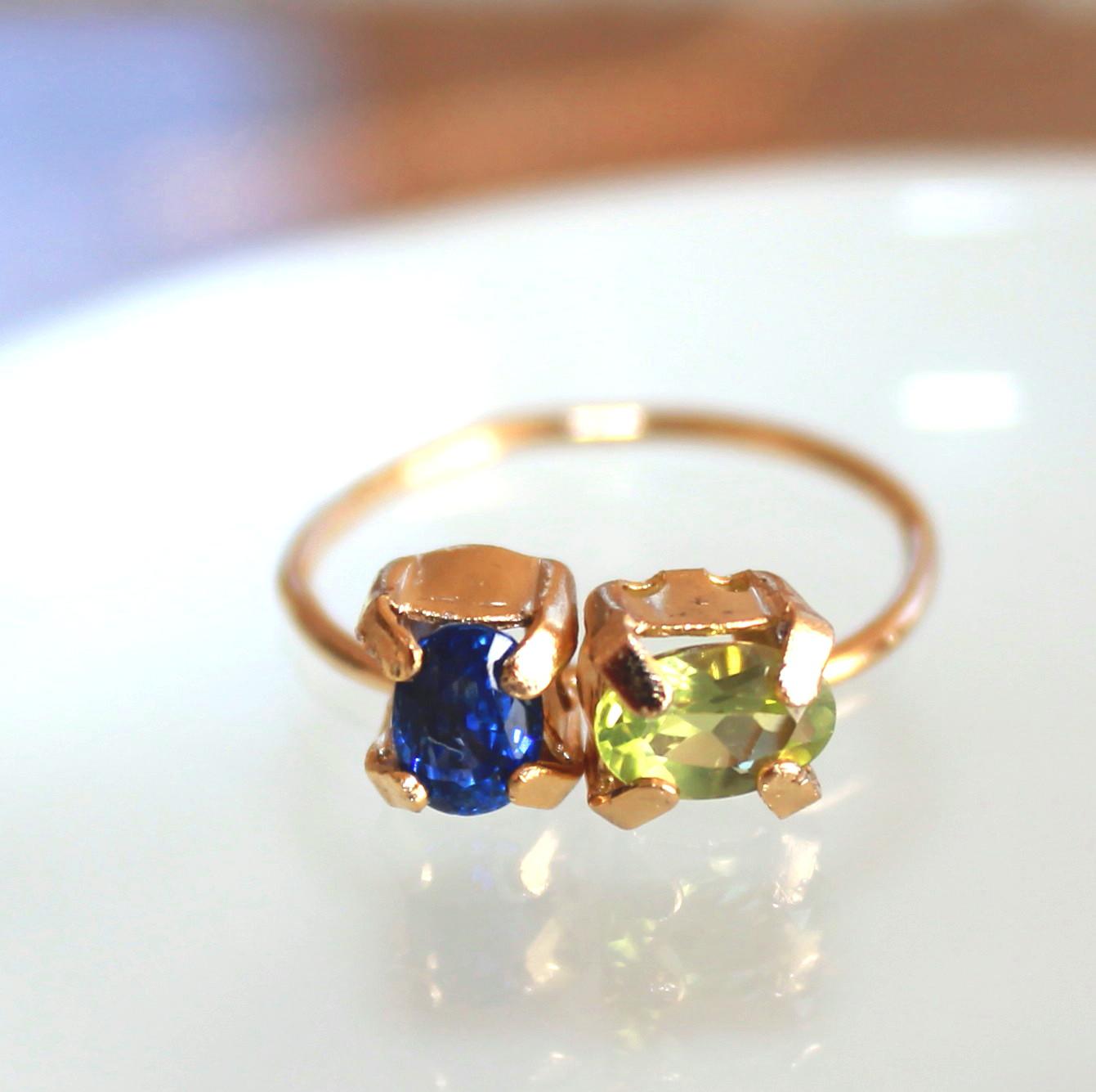 k18gp Sapphire & Peridot Ring