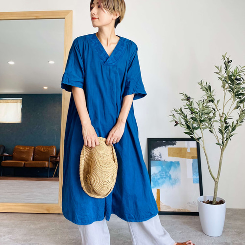 QutieFrash 着物襟ワンピース ブルー QutieFrash 着物襟ワンピース ブルー