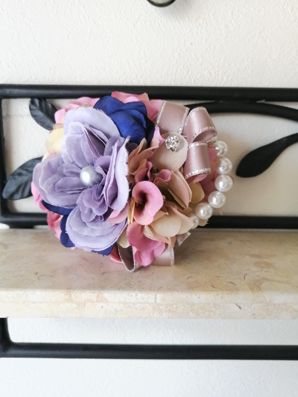 附包裝♡古董紫玫瑰和暗粉色大麗花胸花入學儀式畢業典禮 第2張的照片
