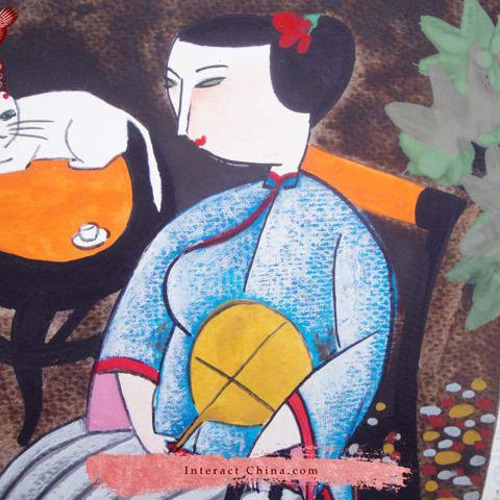 陝西省漢民族 美人画 中国 当世風アート 水彩画ペインティング