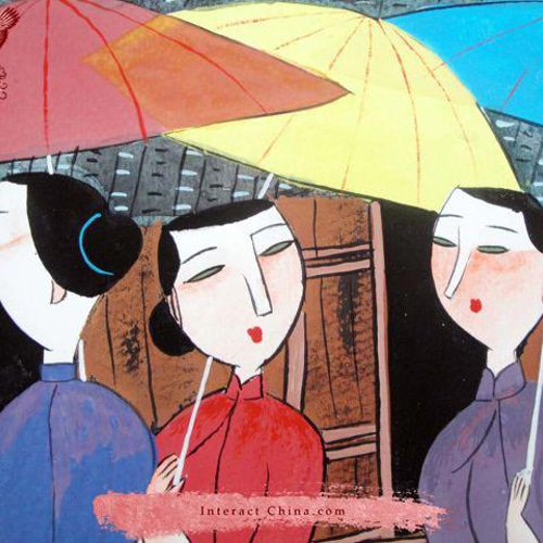 陝西省漢民族 美人画 中国 当世風アート 水彩画ペインティング