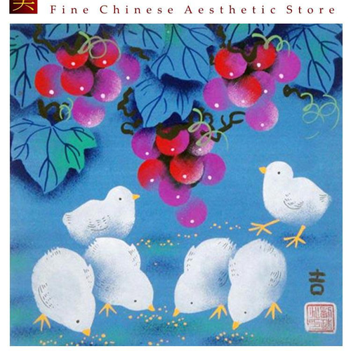 陝西省 農民 ペインティング 中国 当世風 農民絵画 25x25cm