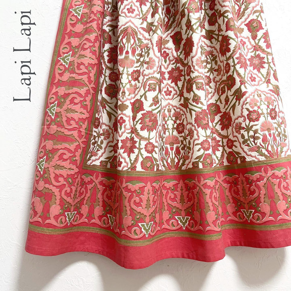 【新作】インド綿ギャザースカート サーモンピンク 2枚目の画像