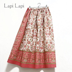 【新作】インド綿ギャザースカート サーモンピンク 1枚目の画像