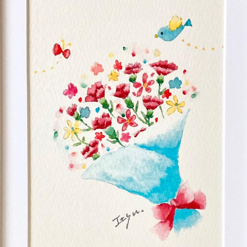 650＊母の日カーネーション 水彩画 原画 透明水彩画 （出店情報