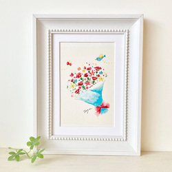 花絵画 透明水彩画 花瓶に差したカーネーション 原画 ①昨日のデモ作品の花瓶がのっぺりしているのとか白い