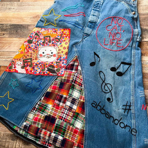 NO CAT NO LIFE】デニム オーバーオール リメイク スカート ロング  