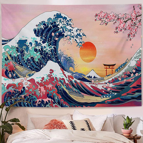 新作！タペストリー金具付F20 浮世絵 桜 神奈川沖浪裏 葛飾北斎