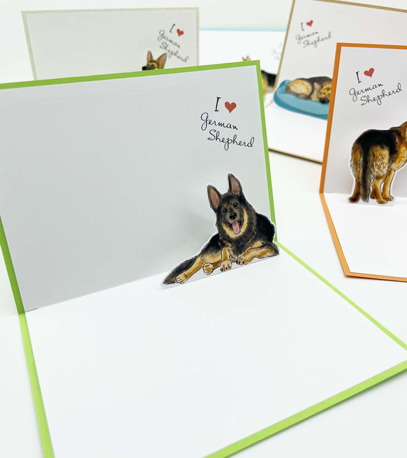 ジャーマン・シェパードのポップアップカード・メッセージカード 5点セット 封筒付き  お誕生日等のちょっとしたお祝いに 6枚目の画像