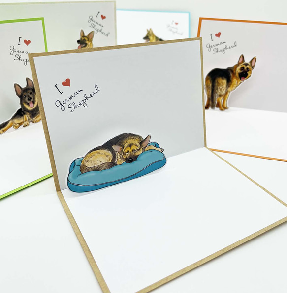 ジャーマン・シェパードのポップアップカード・メッセージカード 5点セット 封筒付き  お誕生日等のちょっとしたお祝いに 7枚目の画像