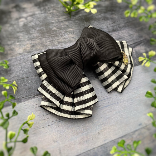 No.31リボンヘアゴム☆チェック柄☆ブラック