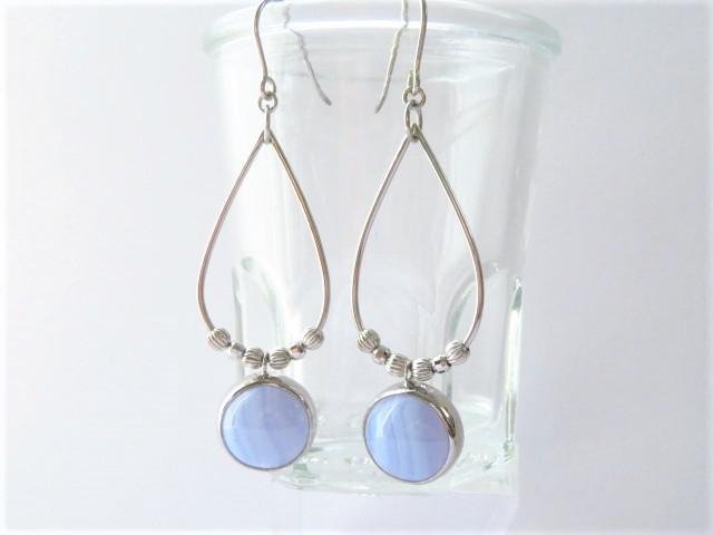 シルバー　ブルーレースアゲート　ピアス　SVボール入り 7,200円