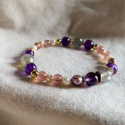 安娜的祝福~拉長石紫水晶草莓晶珍珠手鍊 第3張的照片