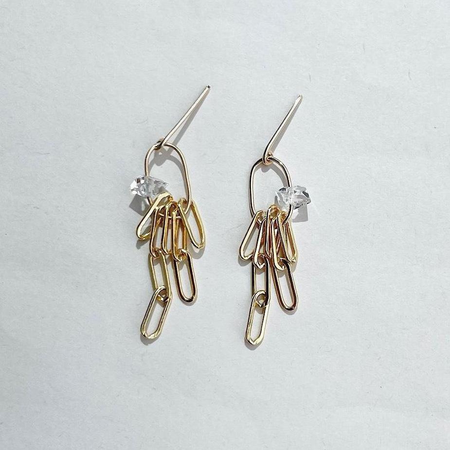 ハーキマーダイヤモンド フリンジピアス 14KGF ・SVfilled/  金具変更可 イヤリング