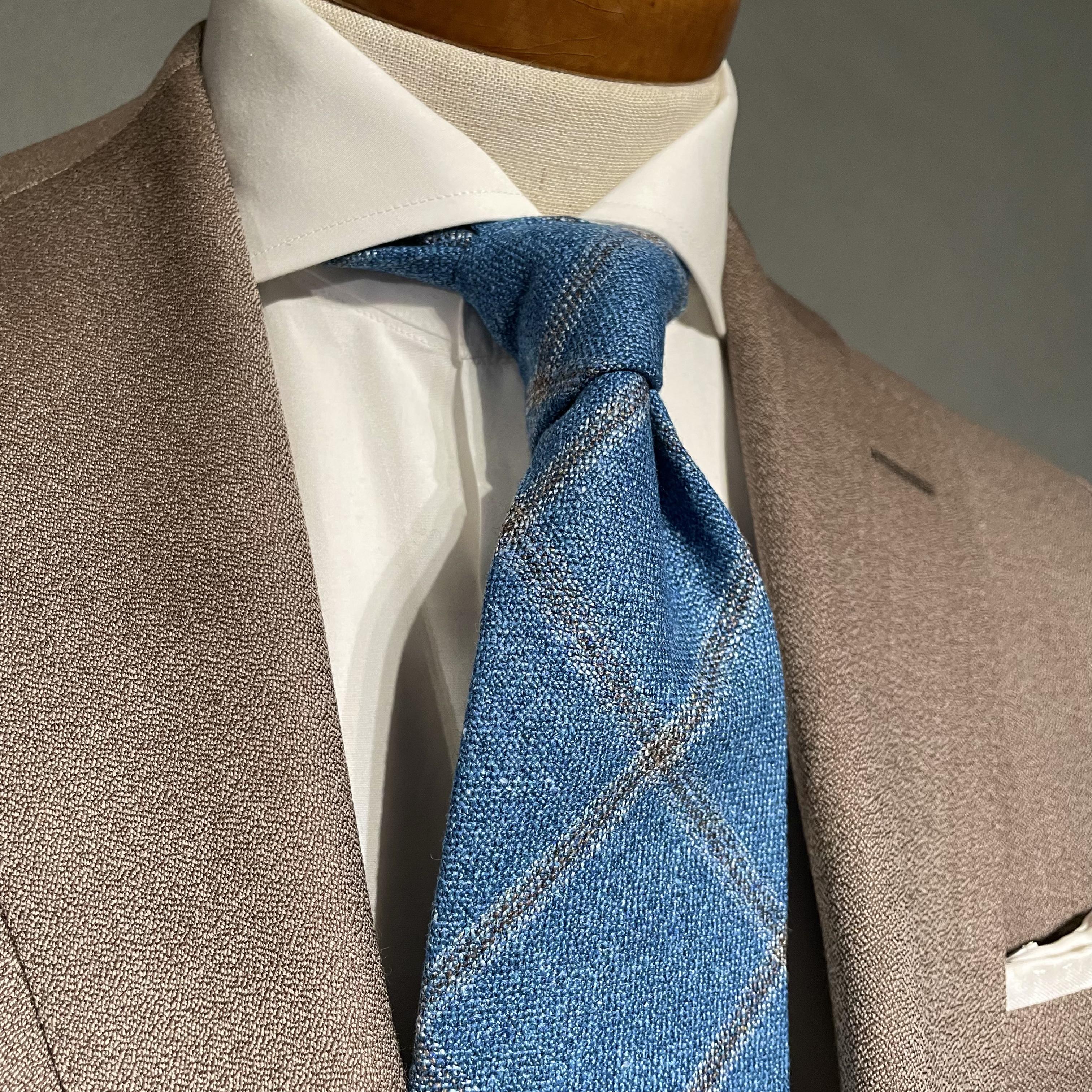 【受注製作】ブルー／ブラウン／チェック／イタリア生地／ネクタイ／ギフト　【別途】メッセージ・イニシャル刺繍オーダー 9,620円