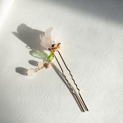 天然石ローズクォーツの木蓮のかんざし　モクレン　　簪　Uピン　 8枚目の画像