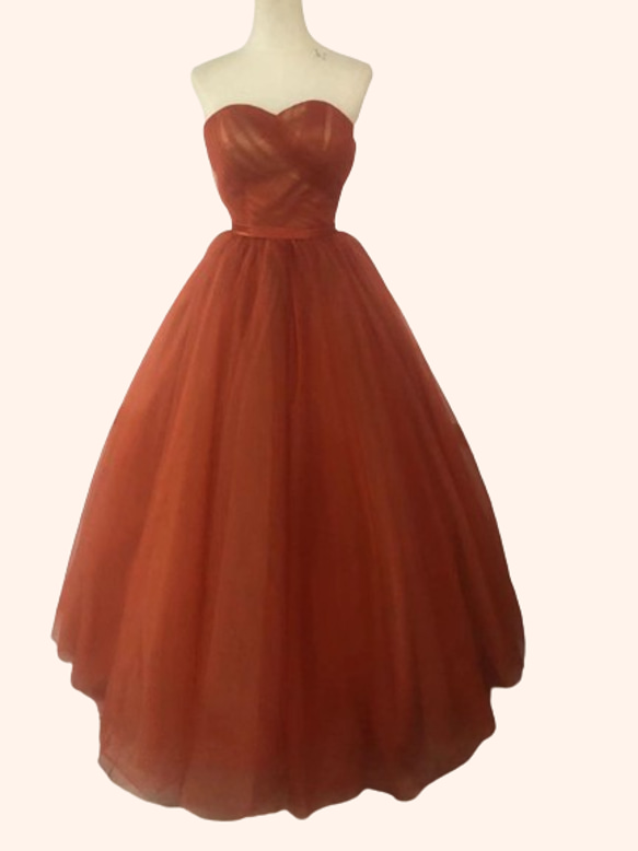 カラードレス テラコッタ色 ベアトップ クラシカル 優しい ブライダル  