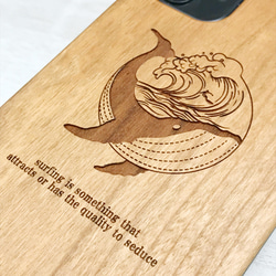 名入れ無料 iPhone 木製ケース サーフィン クジラ 波 2枚目の画像