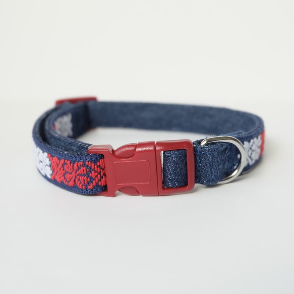 Kogin Embroidery Dog Collar ☺︎ Indigo Plum Flower [刺繡☺︎ Sashiko] 第5張的照片