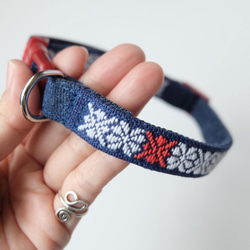 Kogin Embroidery Dog Collar ☺︎ Indigo Plum Flower [刺繡☺︎ Sashiko] 第1張的照片