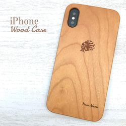 名入れ無料 iPhone 木製ケース インディアン 天然木 1枚目の画像