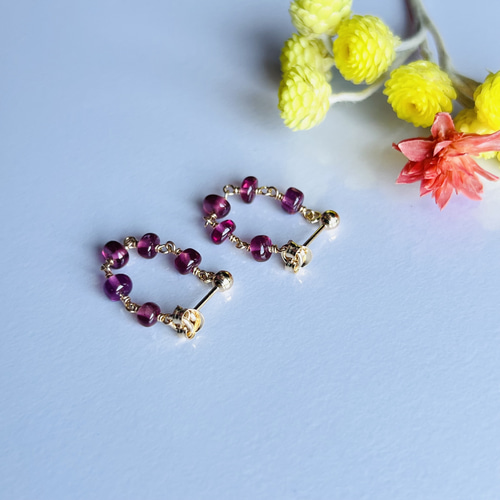 ロードライトガーネットの14kgf 天然石シャンデリアピアス ロードライトガーネット シャンデリアピアス 14kgf | iichi 日々