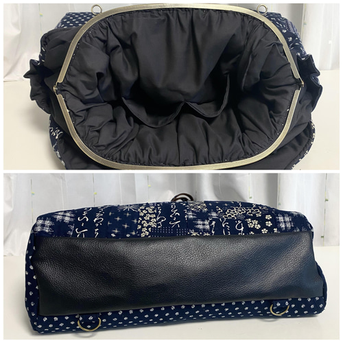 みっきー　特大あおりがま口バッグ　ハンドメイド みっきー様専用 特大あおりがま口バッグ ハンドメイド