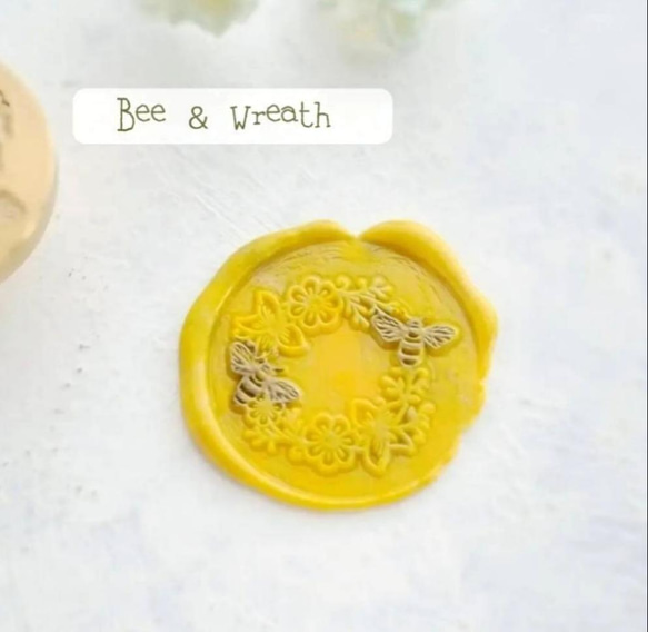 母の日ギフト対応＊シーリングスタンプ「 ミツバチとリース」Bee  みつばち  蜜蜂   3センチ　ヘッド 1枚目の画像