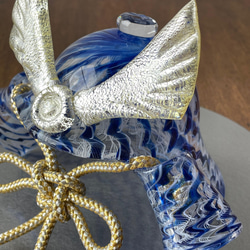 ガラスの兜飾り　飛翔（青）コンパクト 五月人形 端午の節句 レースガラス 4枚目の画像