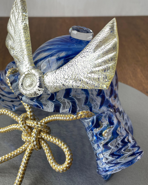 ガラスの兜飾り　飛翔（青）コンパクト 五月人形 端午の節句 レースガラス 4枚目の画像