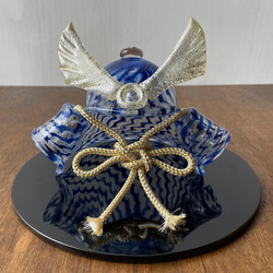 ガラスの兜飾り　飛翔（青）コンパクト 五月人形 端午の節句 レースガラス 13枚目の画像