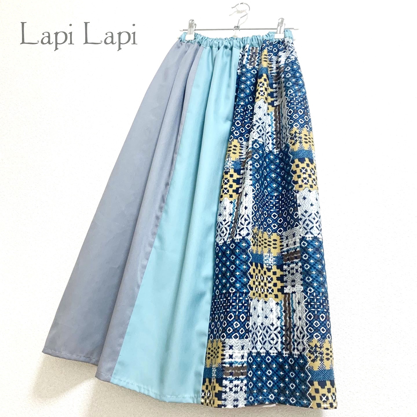 トレンド！アフリカン柄ギャザースカート グリーン